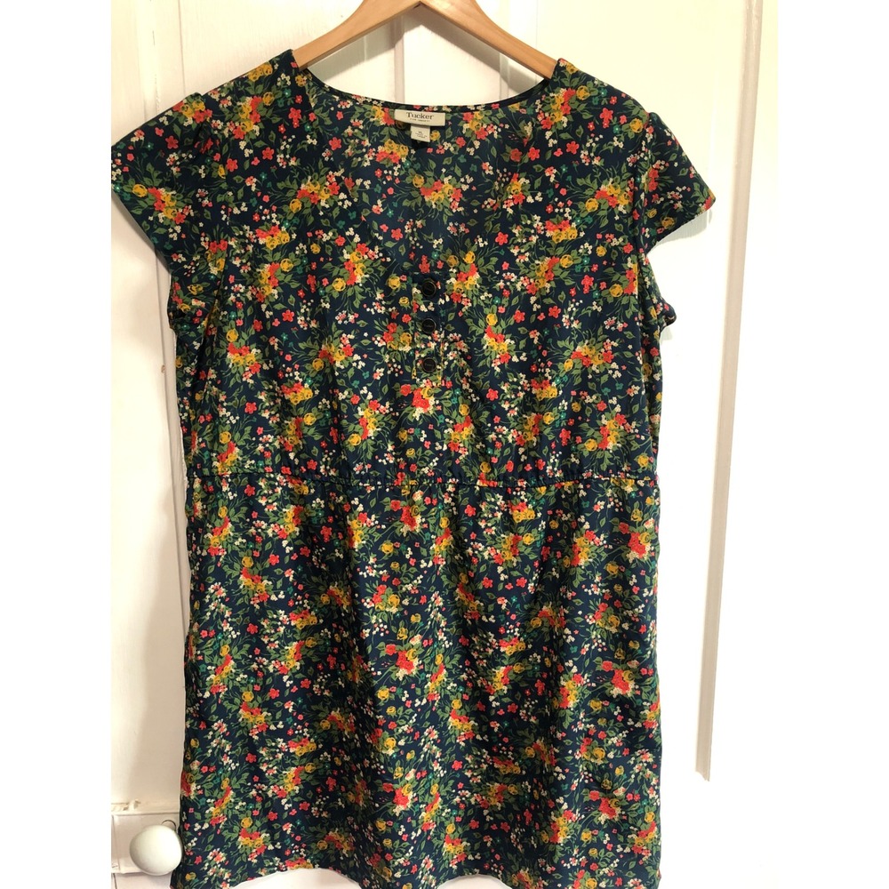 Tucker for Target Floral Mini Dress XL Navy Blue Cap Sleeve Empire Waist cottage